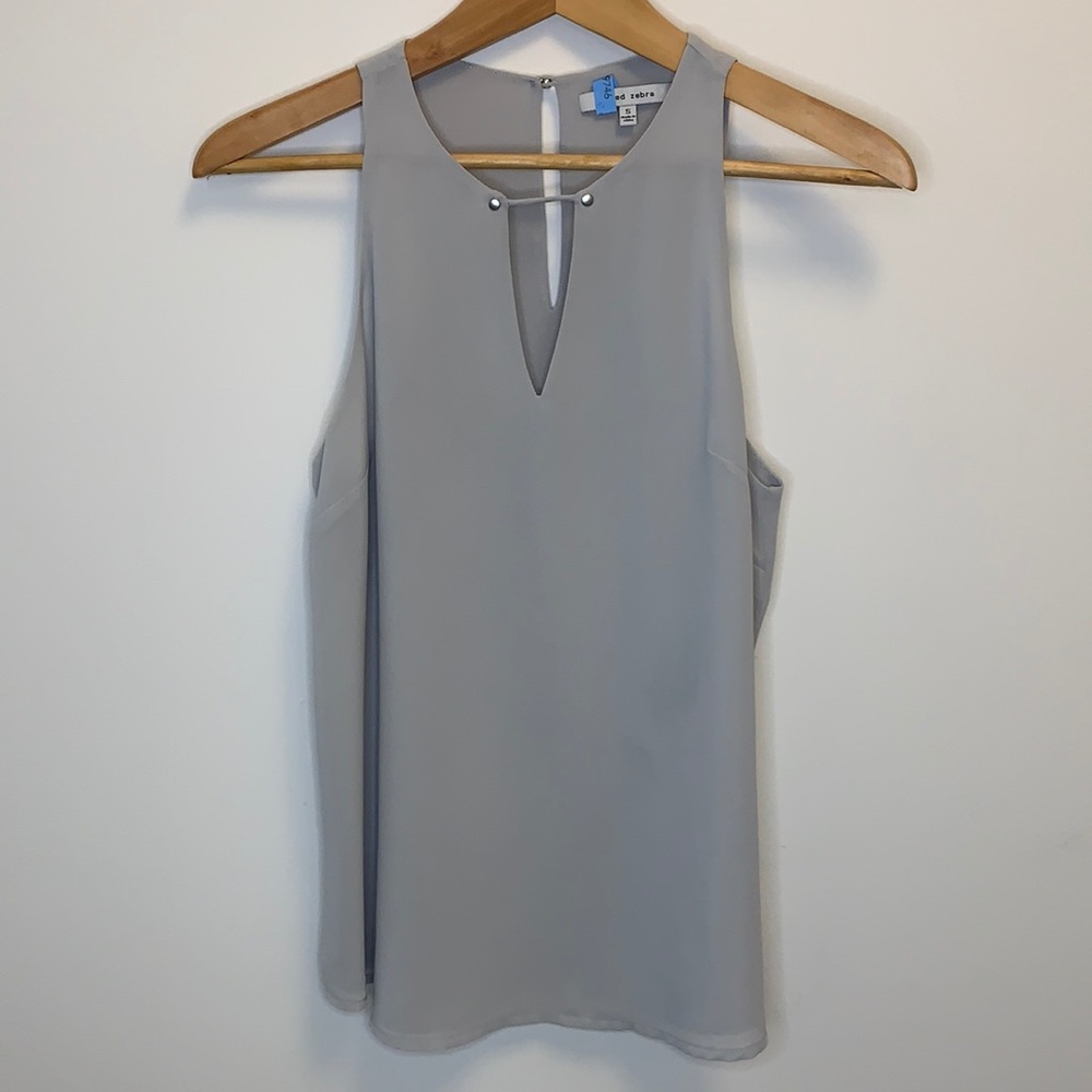 NAKED ZEBRA grey sleeveless top camisole lined silver buttons keyholes small